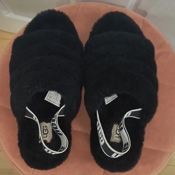 UGG Fluff Yeah Slide Sandals In Black Size 7 - Picture 4 of 7